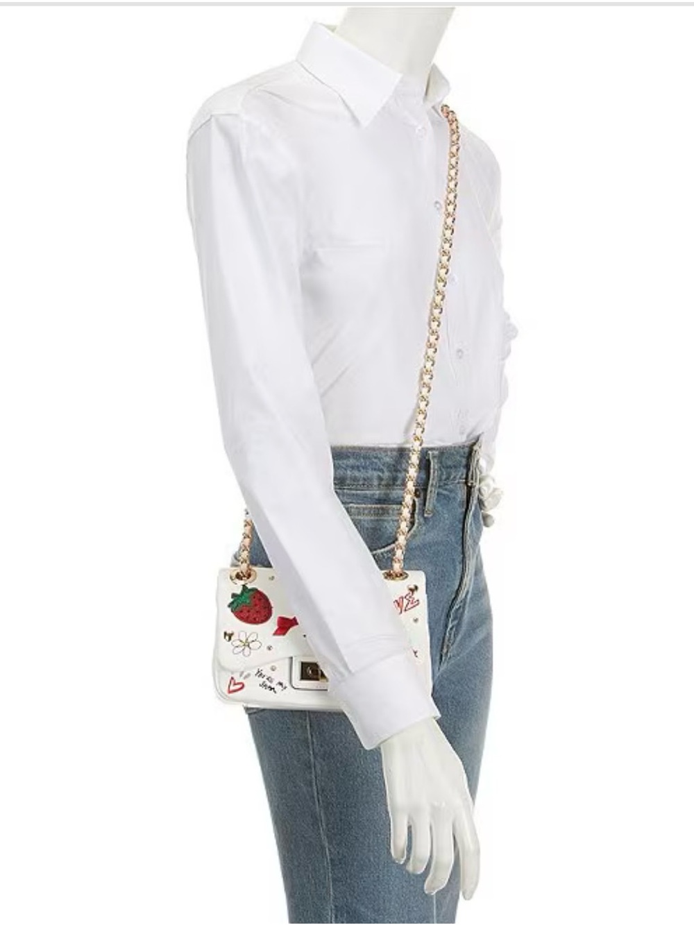 Aldo White Embroidered Strawberry & Bow Crossbody Bag